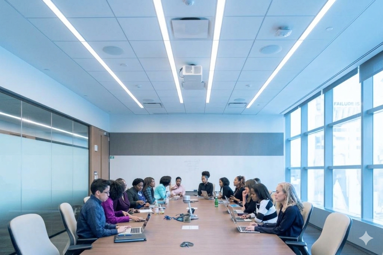 A board meeting in progress around a conference table